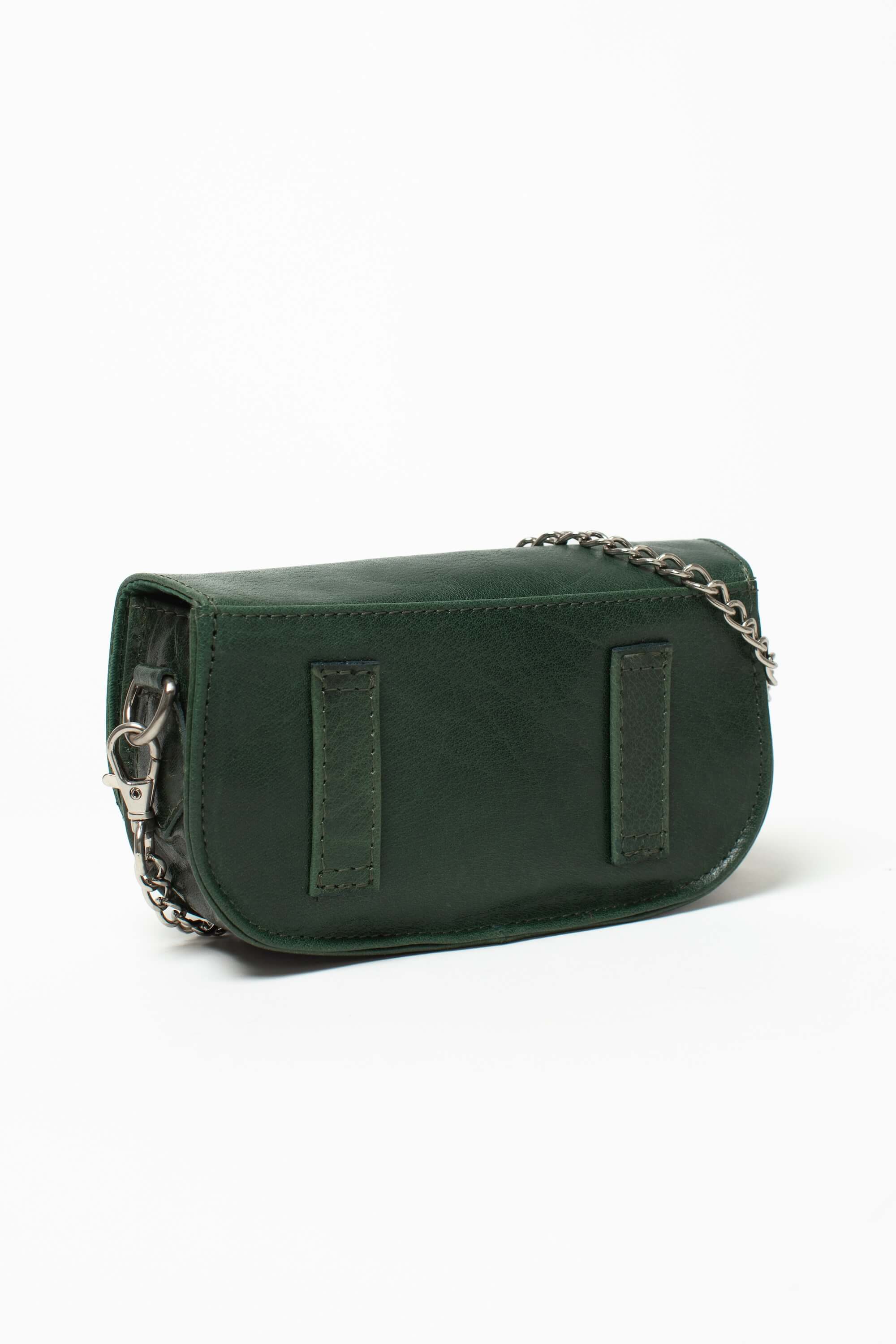 Sac bandoulière Alice Héritage de Charlay Stone en cuir pleine fleur vert patiné à la main.