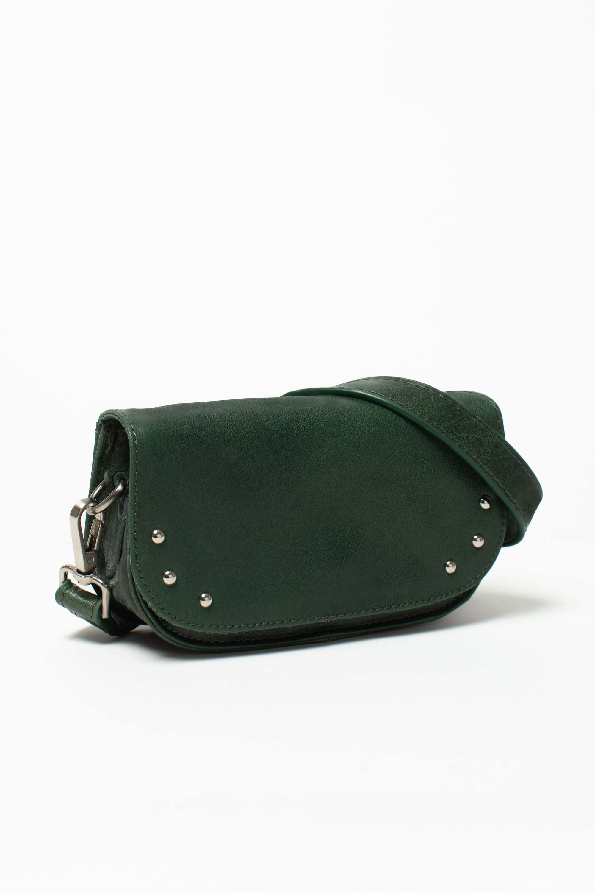 Sac bandoulière Alice Héritage de Charlay Stone en cuir pleine fleur vert patiné à la main.