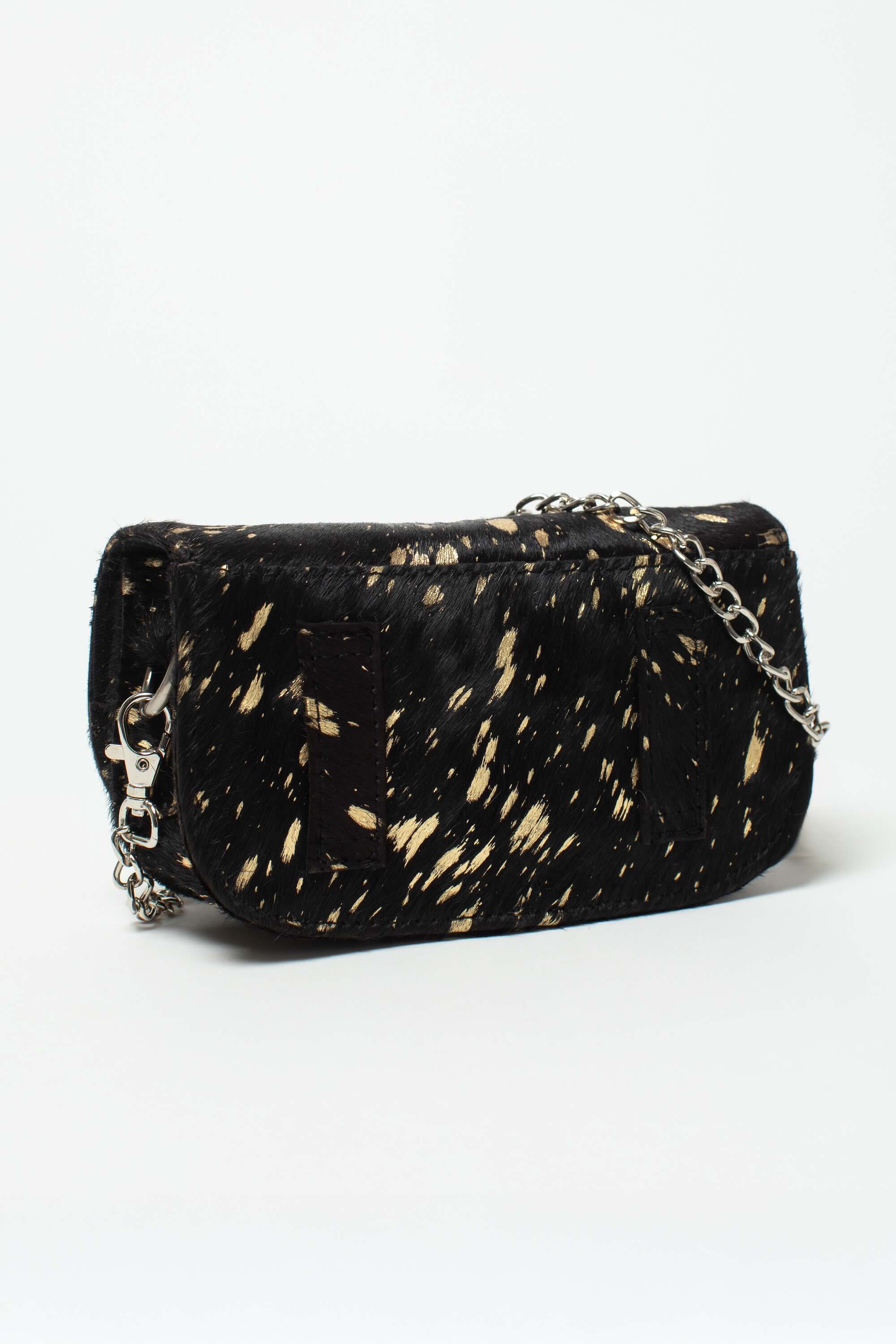 Sac bandoulière Alice Fauve de Charlay Stone en cuir pony animalier imprimé noir doré.