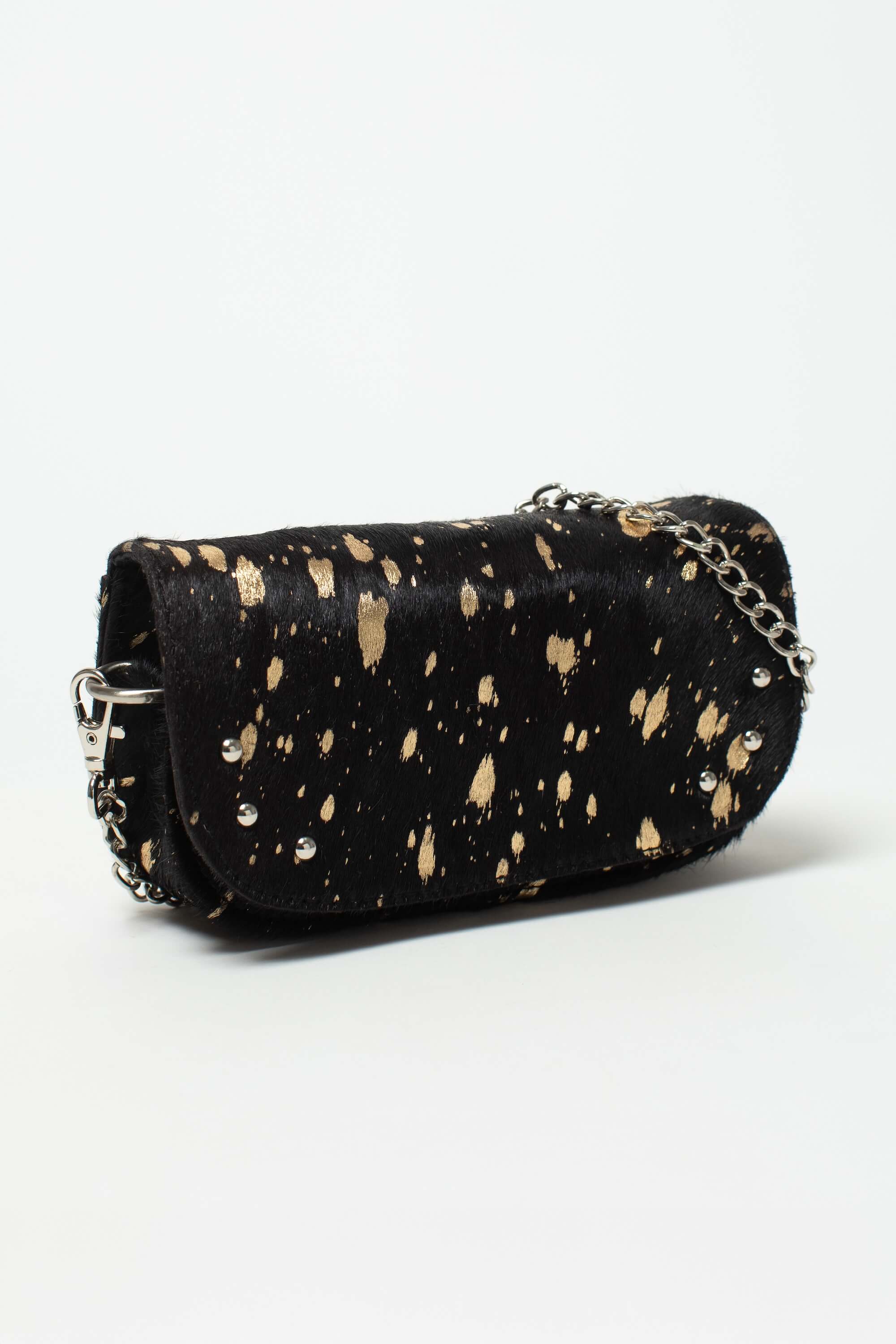 Sac bandoulière Alice Fauve de Charlay Stone en cuir pony animalier imprimé noir doré.