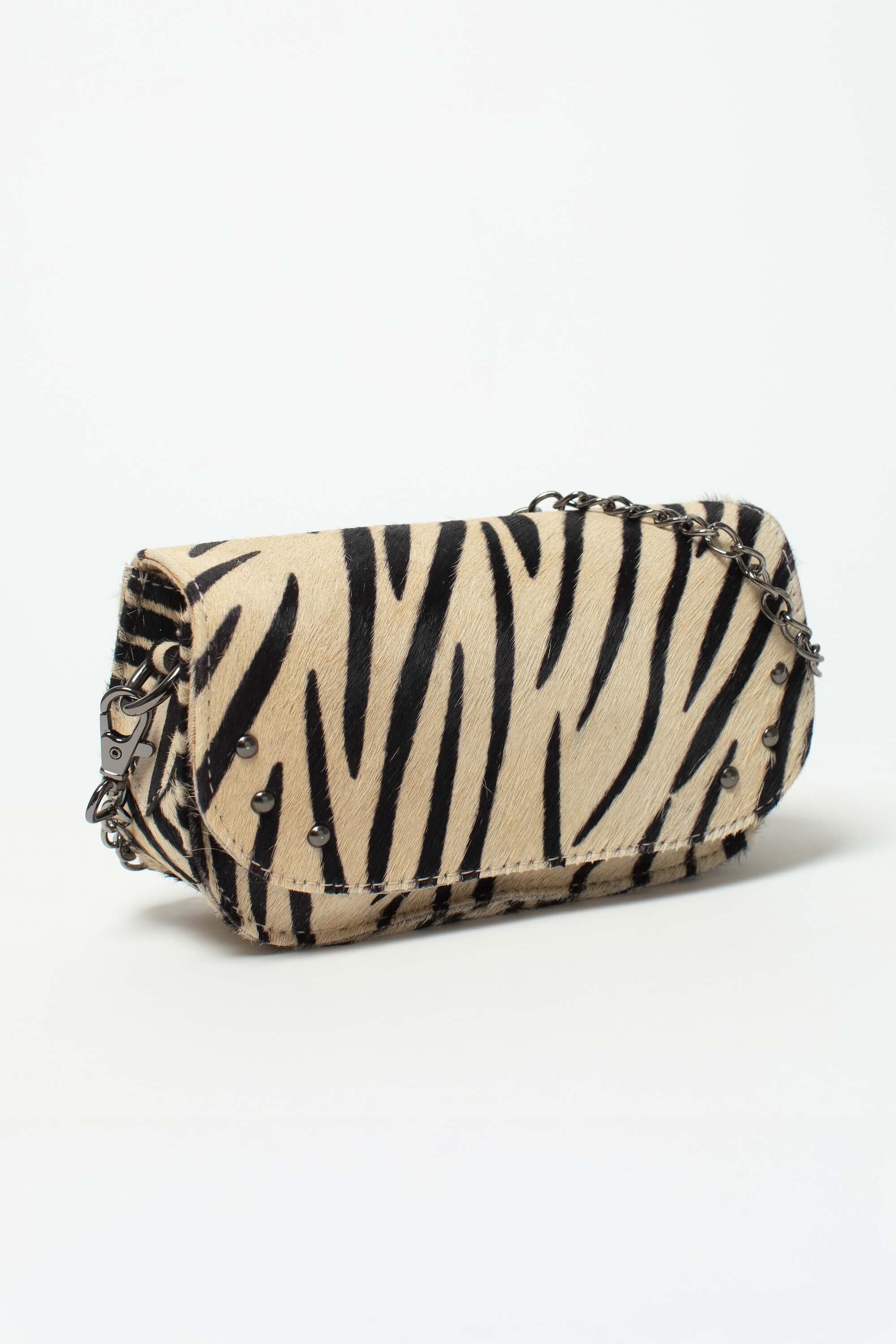 Sac bandoulière Alice Fauve de Charlay Stone en cuir pony animalier imprimé zèbre.