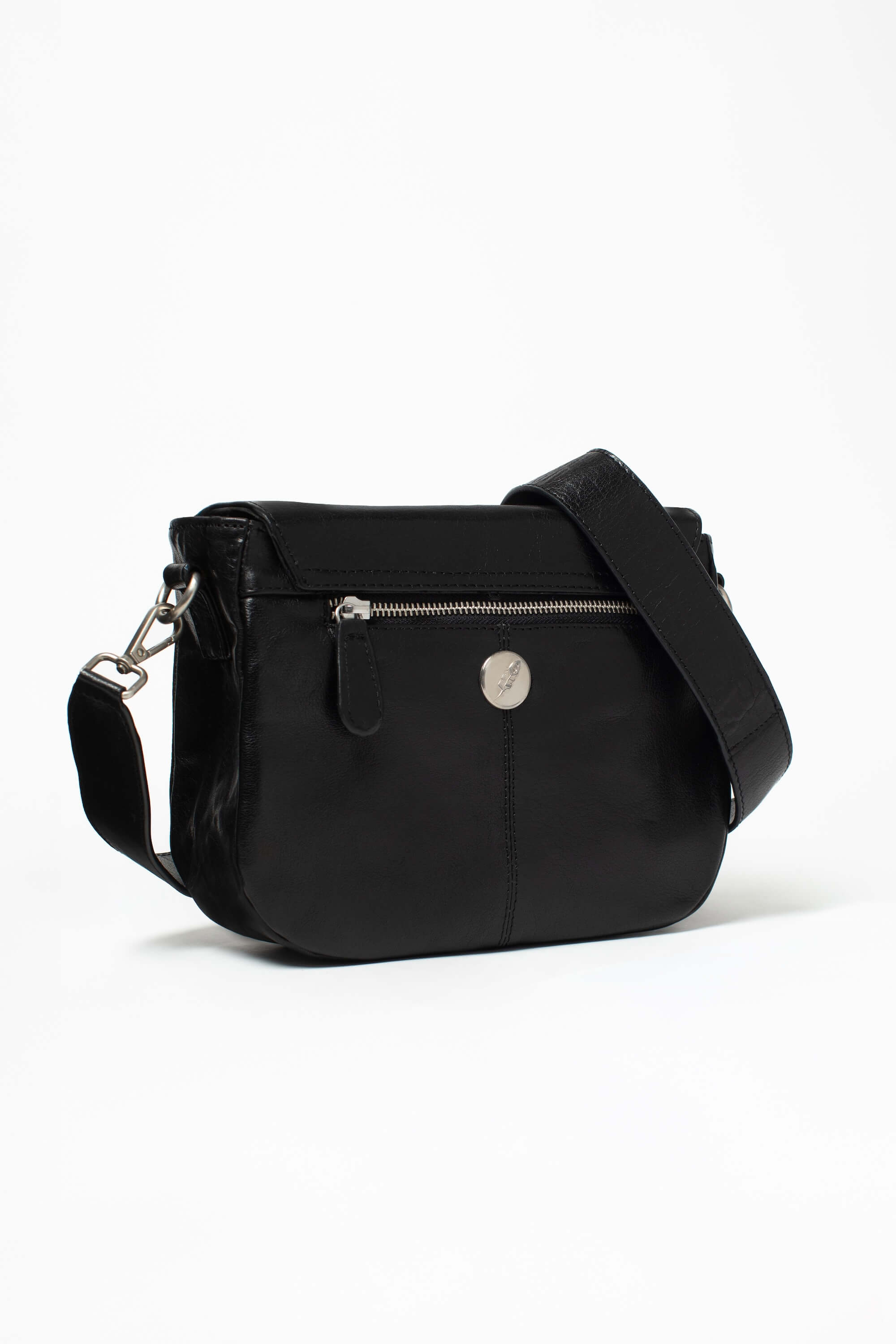 Sac besace Marine Héritage de Charlay Stone en cuir pleine fleur noir patiné à la main.