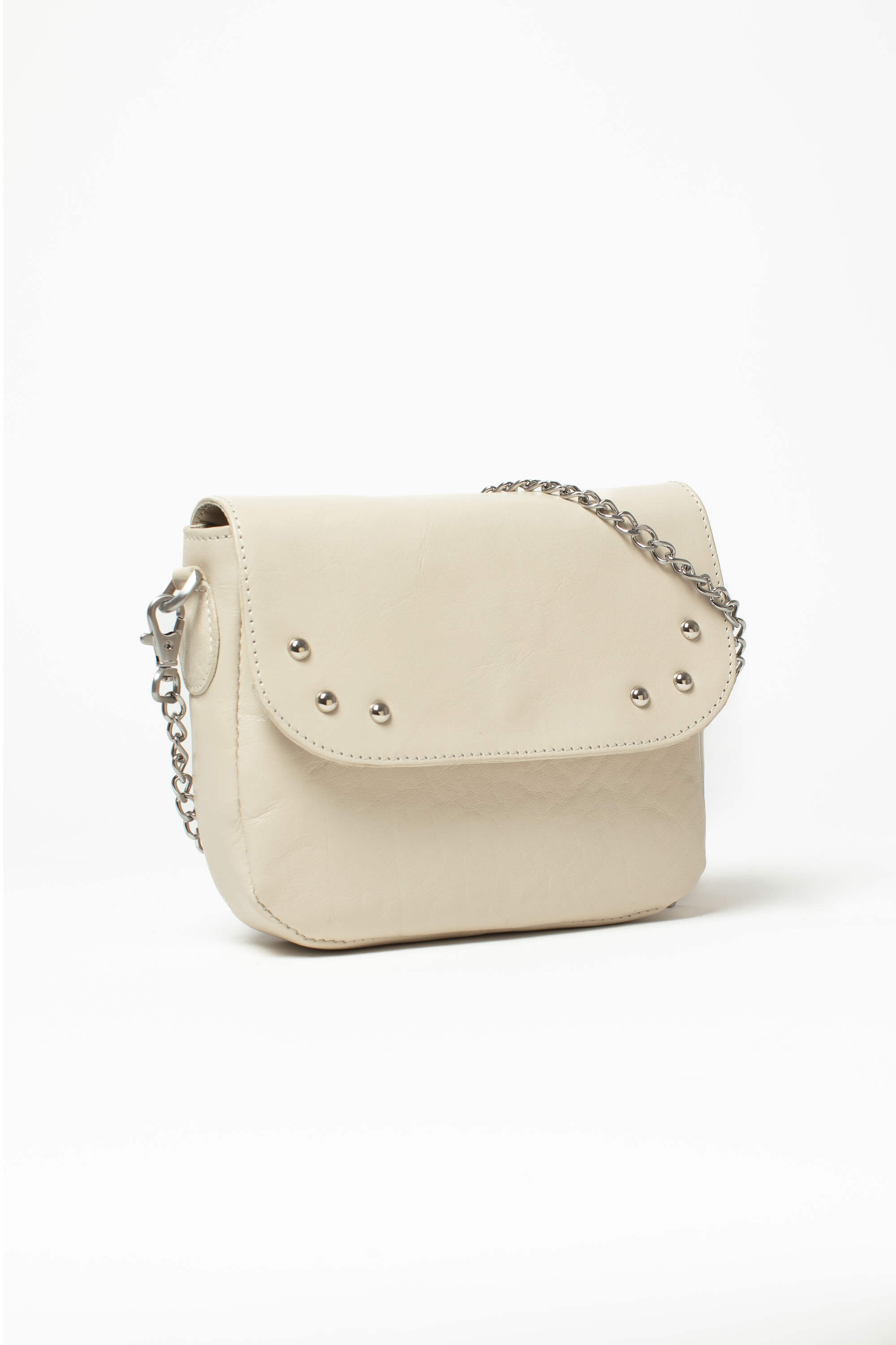 Sac bandoulière Mouna Héritage de Charlay Stone en cuir pleine fleur blanc patiné à la main.