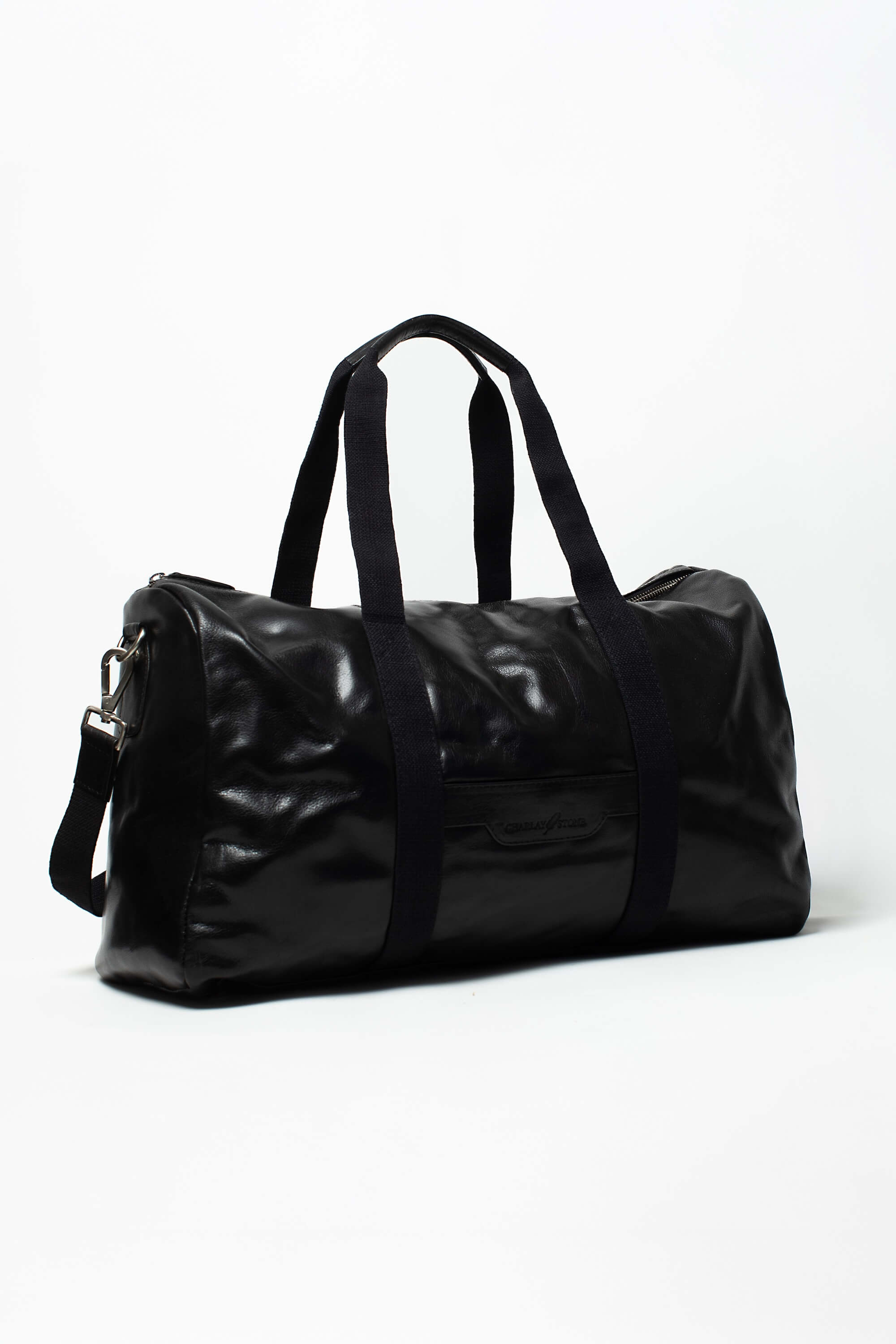 Sac week-end Rio Héritage de Charlay Stone en cuir pleine fleur noir patiné à la main.